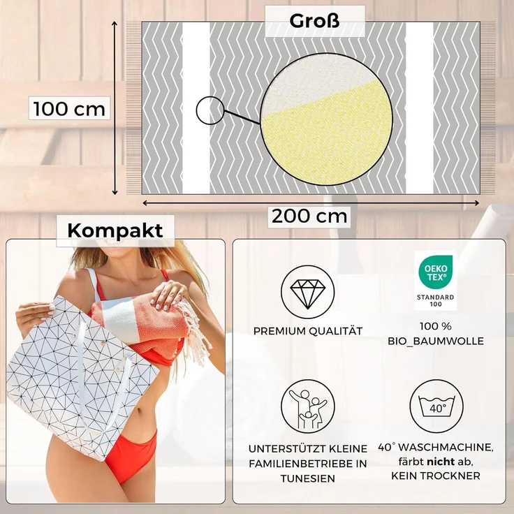 furora HOLIDAY Saunatuch Saunahandtuch Saunatuch Damen + Herren, Hamamtuch groß 100x200 XXL – Bild 3