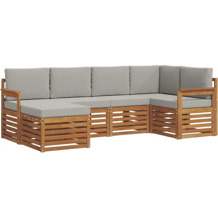 vidaXL Outdoor-Sofagarnitur 6 stk. 5-Sitzer Natur und Hellgrau 3375076 – Bild 2