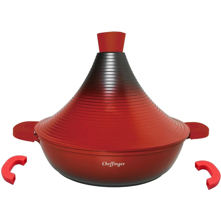 Aluguss Tajine Tagine Ø28cm Induktion Silikongriffe Gartopf Dampfgarer Bräte Rot – Bild 1