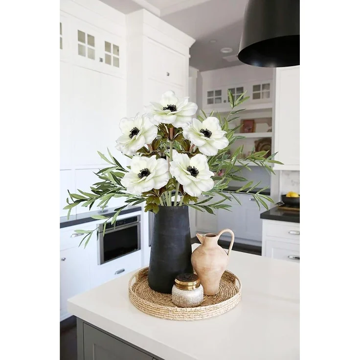 Künstliche Anemonen Kunstblumen Set Weiße Frühlingsblumen 53 cm Echt Dekoblume – Bild 4