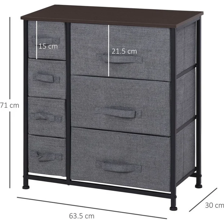 HOMCOM Kommode Aufbewahrungsschrank mit faltbaren 7 Stoffschubladen (Stoffschubladen, 1 St, Schubladenschrank), Dunkelrau 63,5 x 30 x 71 cm – Bild 2