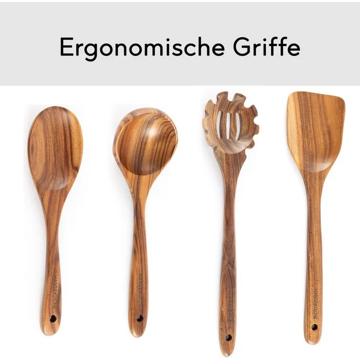 Hanseküche Küchenorganizer-Set Küchenhelfer Set, (Umfassendes Küchenset, 5-tlg, Holzlöffel und Nudelschöpfer, Grillzange, Schneebesen, Pfannenwender), Set aus Holz – Bild 3