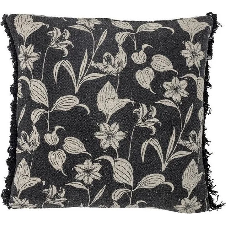 Bloomingville Dekokissen Mali, schwarz mit Blumenprint, 50x50 cm, Recycelte Baumwolle, Blumenmuster, Maschinenwäsche, gemütlich – Bild 2