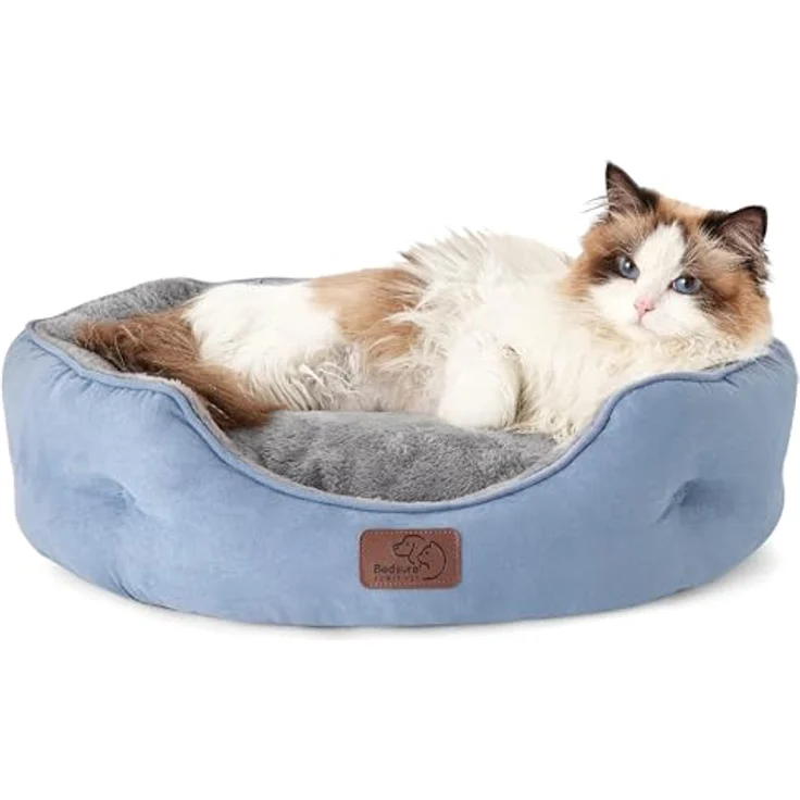 BEDSURE Katzenbett waschbar Katzen Bettchen - 51 x 48 x 15 cm Katzen Bett mit zweiseitig Innenkissen Katzenschlafplatz für Katzen oder kleine Hunde, blau – Bild 3