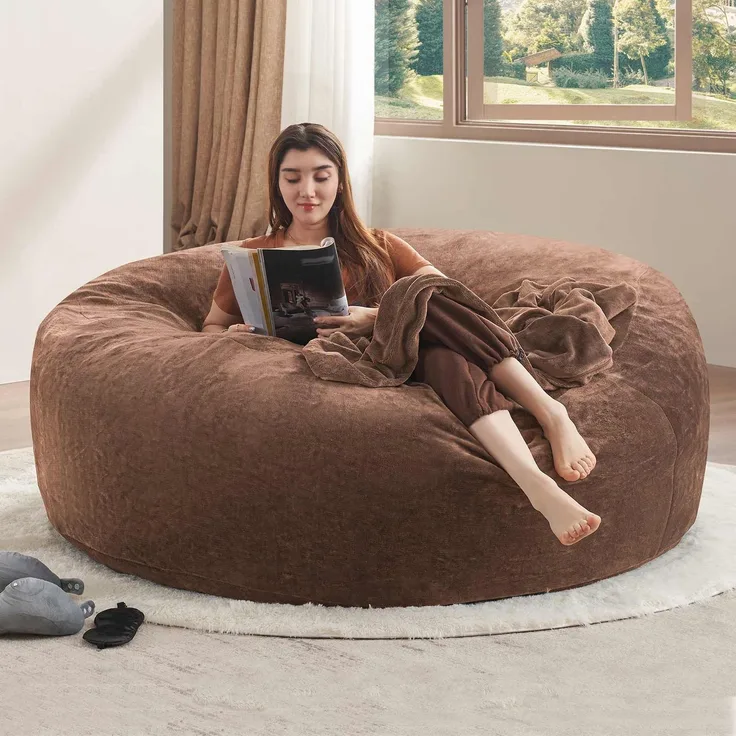 Großer Sitzsack mit waschbarem Bezug, formbarer Loungesitz für kleine Wohnräume und Leseecken, Braun