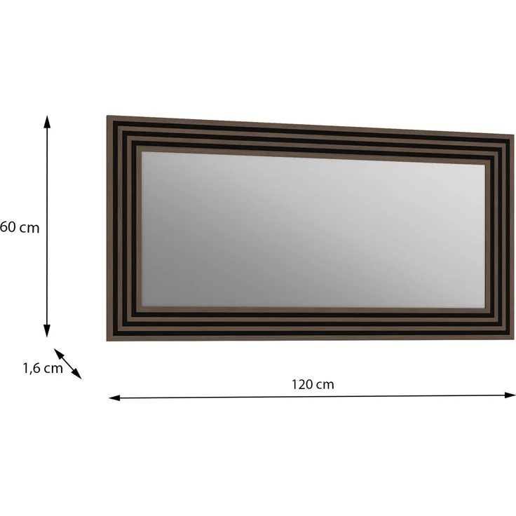 Forte EUFEMIUS Spiegel 120, moderner Spiegel mit gefrästem Rahmen, Dunkelbraun|Schwarz Eiche Holzdekor, 120 cm breit x 60 cm hoch x 1,6 cm tief – Bild 4