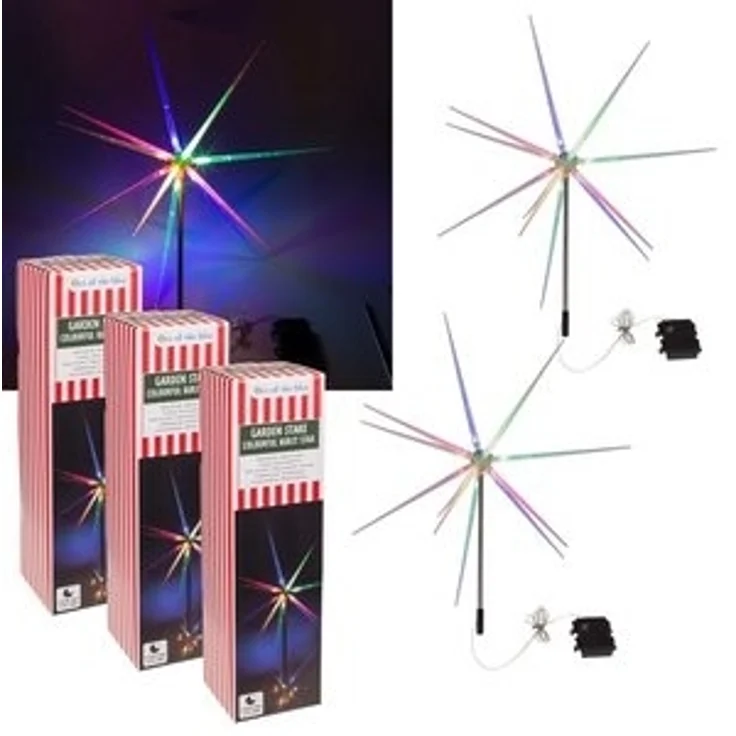 Out of the Blue LED Dekolicht 3er Set 14 LEDs Gartenstecker Stern bunt Timer Batterie IP44, Timerfunktion, Ein-/Ausschalter, LED, 3er Set, mit 6-Std. Timer, IP44, 14 LEDs bunt – Bild 6