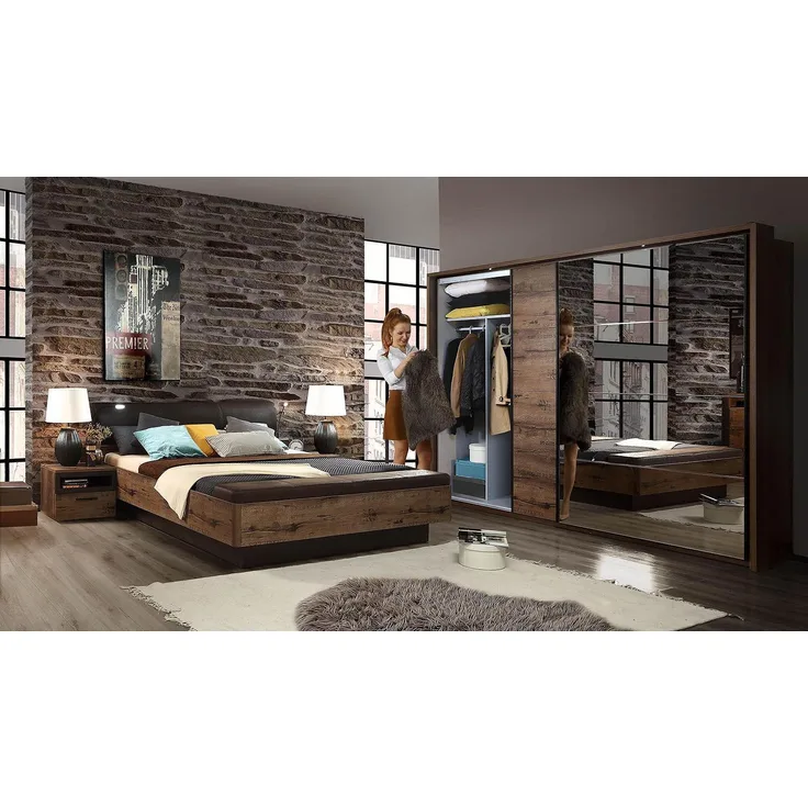 Forte 'JACKY' Schlafzimmer Set inkl. Bett, Schrank Nako Schlammeiche und Schwarzeiche