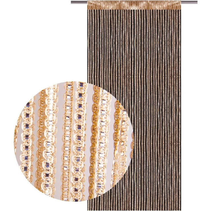 Arsvita Fadenvorhang Metallik-Optik mit Stangendurchzug, Türvorhang 140x250cm (Gold) – Bild 2