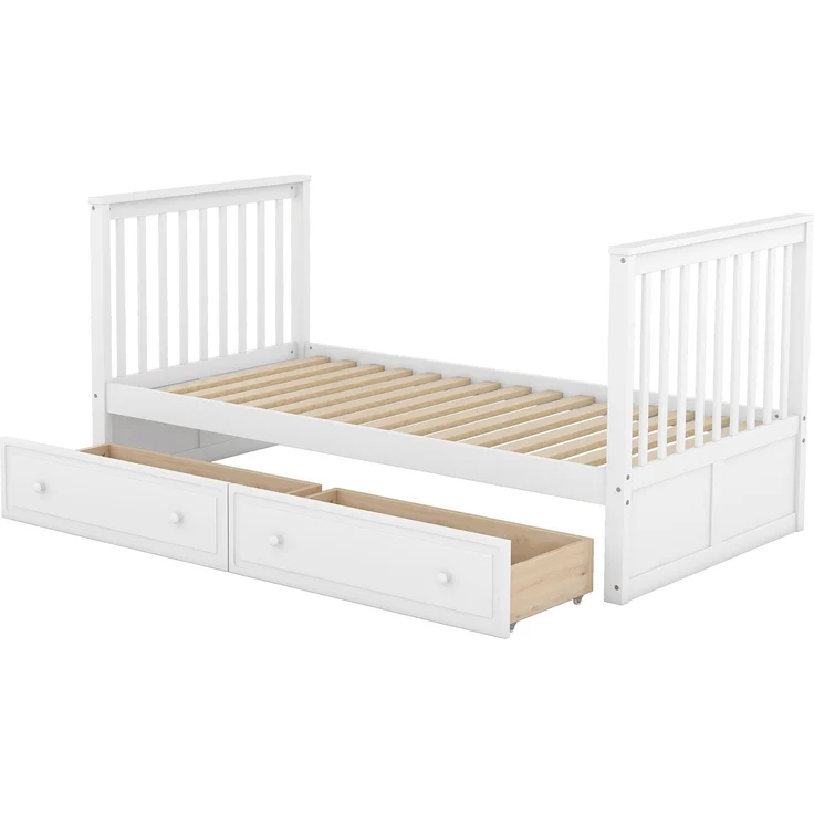 Etagenbett mit 2 Schubladen, stapelbares Hochbett umwandelbar in 2 Einzelbetten, platzsparendes Doppelbett für Kinder & Jugendliche,Weiß – Bild 10