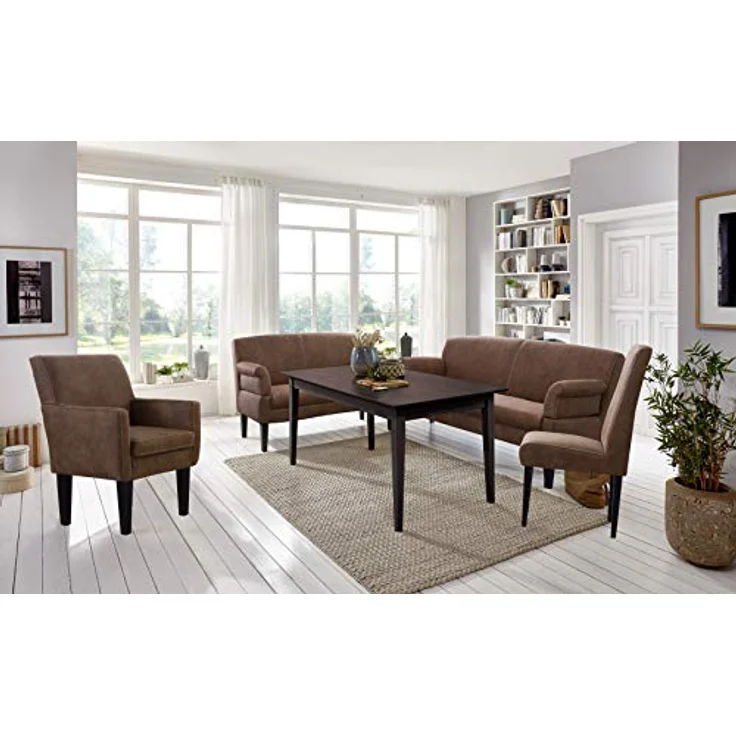 CAVADORE 3-Sitzer Küchensofa Malm, Sitzbank für Küche oder Esszimmer in Lederoptik, Inkl. Armteilverstellung, Federkern und moderner Kontrastnaht, 182 x 97 x 78, Mikrofaser: hellbraun – Bild 3