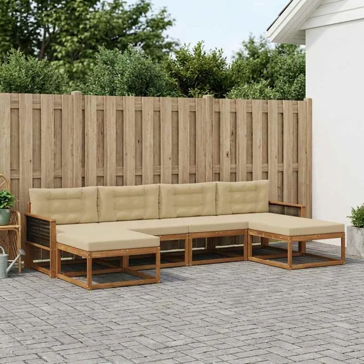 vidaXL Outdoor-Sofagarnitur 6 stk. 6-Sitzer Natur und Beige 3382786