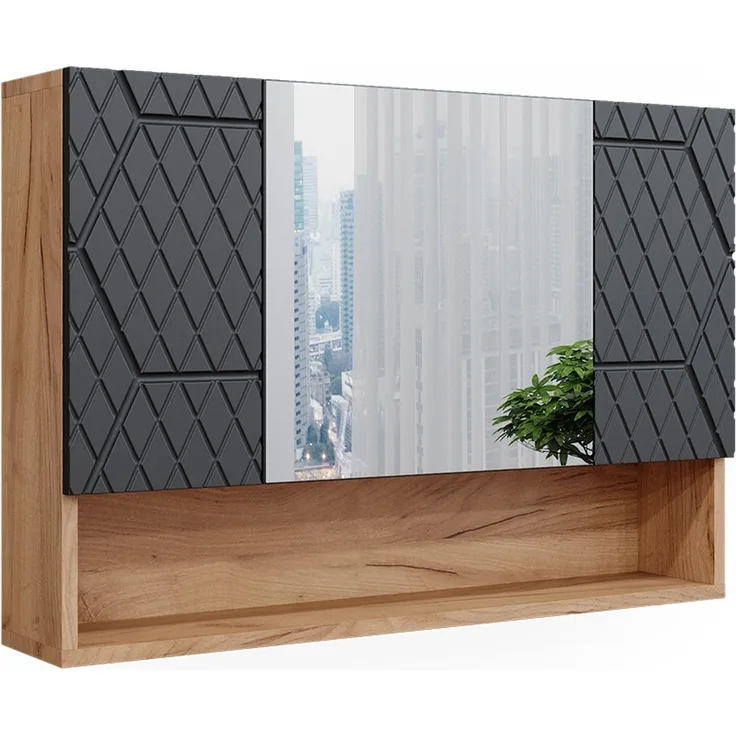 Badspiegelschrank Irma Anthrazit mit Wabenstruktur 80.1 x 55 cm Vicco