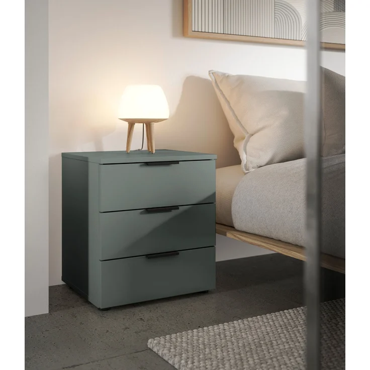 Nachtkommode >Linz< 3 Schübe, auch für Boxspringbetten, in Salbei - 45x50x40cm (BxHxT) – Bild 2
