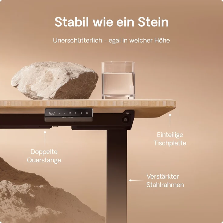 Desktronic HomeOne Elektrisch höhenverstellbarer Schreibtisch 120x60cm Bambus/Schwarz mit Memory-Funktion, Anti-Kollisions Technologie, USB-A und USB-C-Ladeanschlüssen – Bild 4