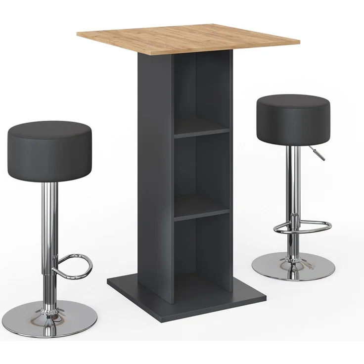 Bartisch-Set Rodeo Anthrazit 70 x 70 cm mit 2 Barhockern Vicco – Bild 1