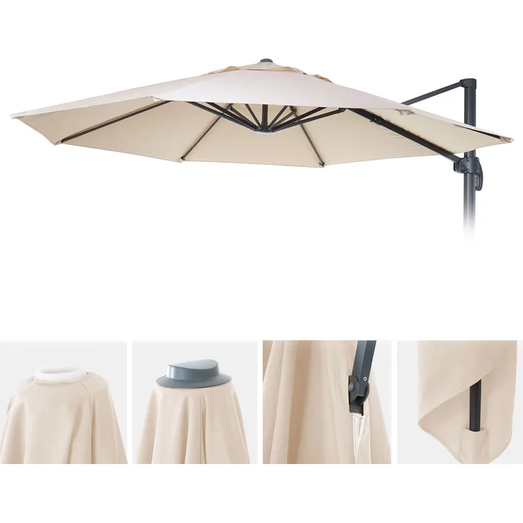 Sonnenschirmbezug HWC-A96, 8 Streben rund Ø4m 220g/m² Polyester, Ersatz-Bezug z.B. für Ampelschirm HWC-A96 ~ creme-beige