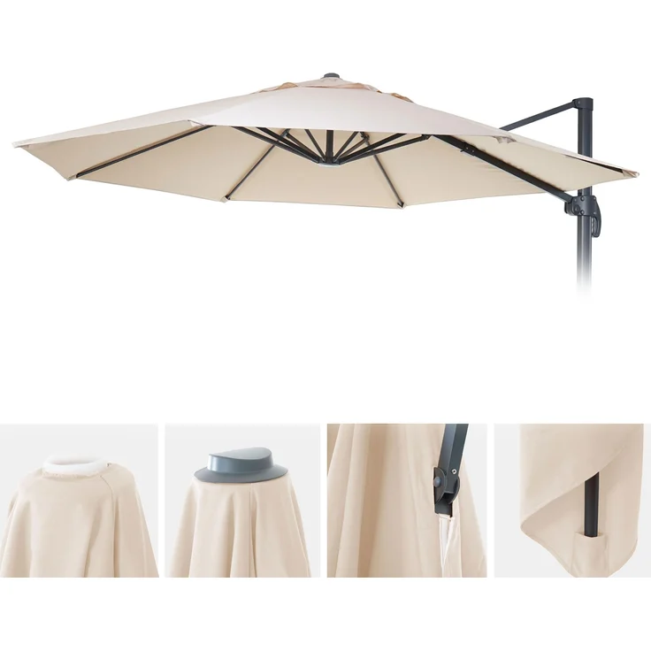 Sonnenschirmbezug HWC-A96, 8 Streben rund Ø4m 220g/m² Polyester, Ersatz-Bezug z.B. für Ampelschirm HWC-A96 ~ creme-beige – Bild 1