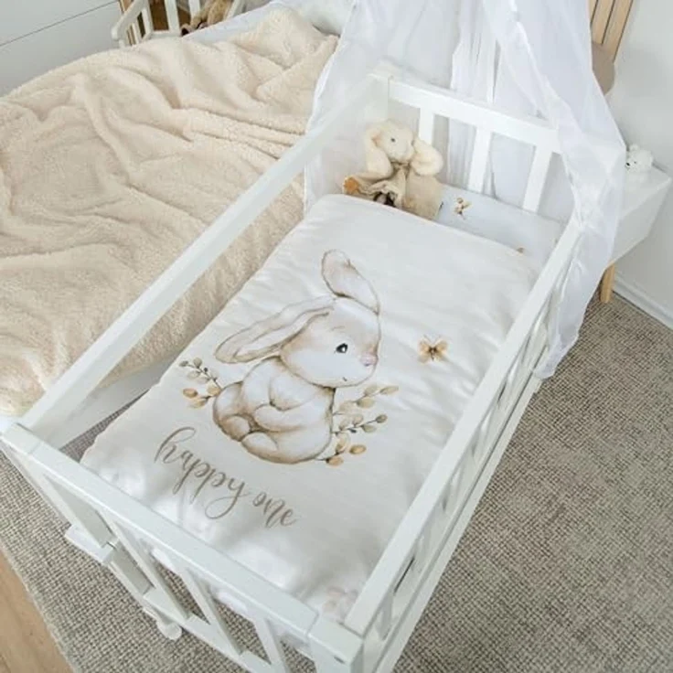 Herding babybest Wiegenbettwäsche, Häschen, Kopfkissenbezug 35x40 cm, Bettbezug 80x80 cm, 100% Baumwolle, Beige – Bild 2