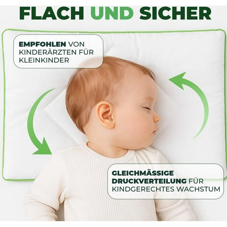 Welldora Kopfkissen Kinderkissen 40x60 cm flach für Kinder 1–6+ Jahre aus Baumwolle, OEKO-TEX® Standard 100 Certificate 17. HNC. 28158 – Bild 3