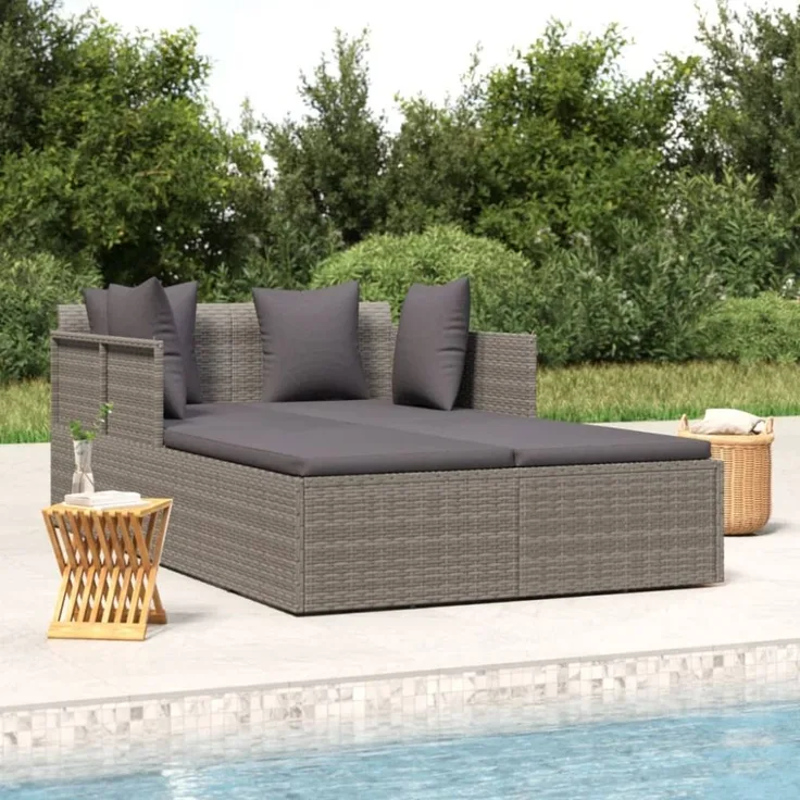 vidaXL Sonnenliege mit Kissen Grau 182x118x63 cm Poly Rattan 362268