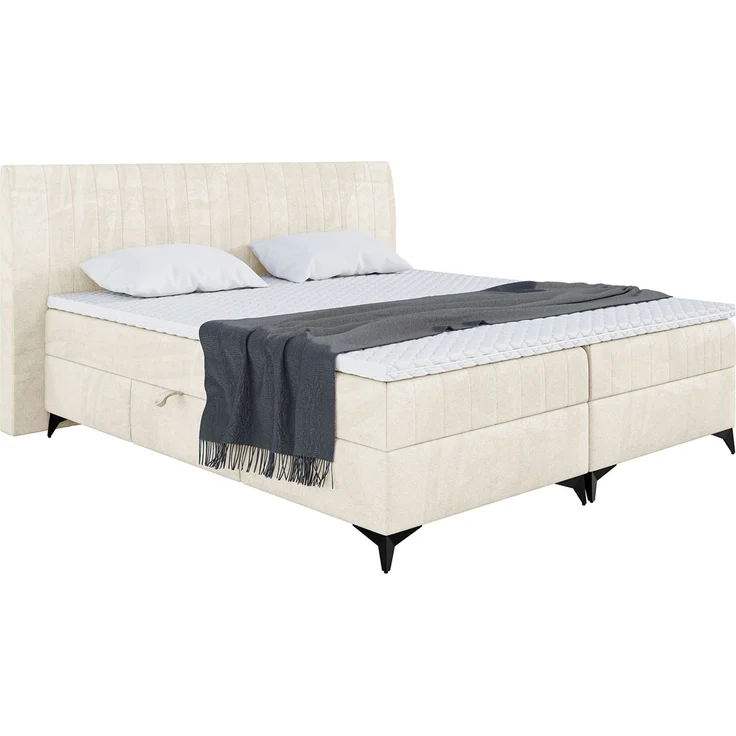 MEBLINI Boxspringbett NANI 180x200cm - H3P/Creme Samt - mit Bettkasten - Polsterbett - Doppelbett mit Topper & Taschenfederkern-Matratze – Bild 2