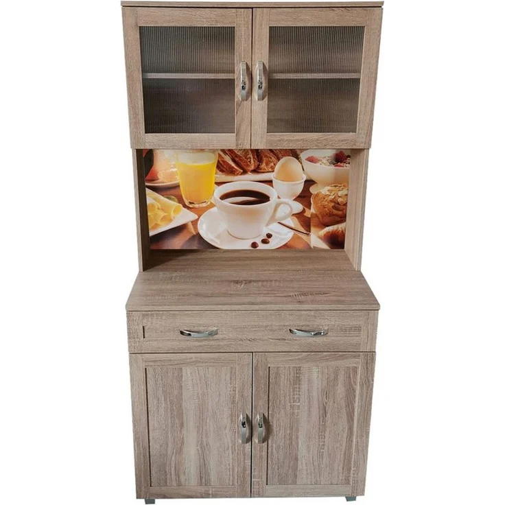 HTI-Living Hochschrank Küchenbuffet mit Glasteil Sonoma Blanca Bistro (Stück, 1-St, 1 Schrank) Küchenschrank Hochschrank – Bild 4