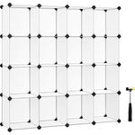 Songmics Schuhregal, Set aus 16 Würfeln, Regalsystem, DIY Würfelregal, stapelbar, aus PP-Kunststoff, als Garderobe, Raumteiler, für Schlafzimmer, Büro, 31 x 123 x 123 cm, weiß LPC44L