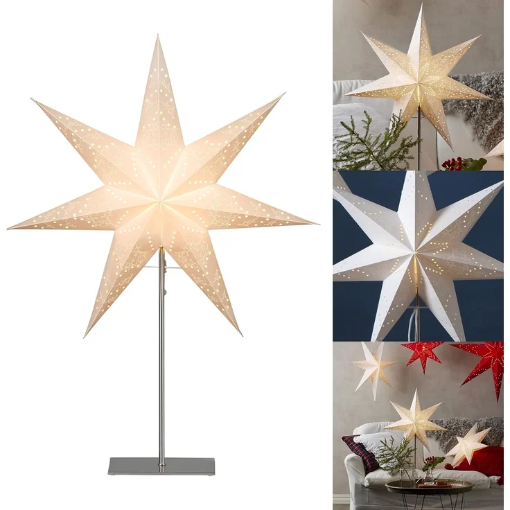 Stehlampe Weihnachtsstern Sensy von Star Trading, 3D Papierstern Weihnachten in Weiß mit Metall-Fuß, Dekostern Stehleuchte mit Kabelschalter, E14, Höhe: 78cm – Bild 1