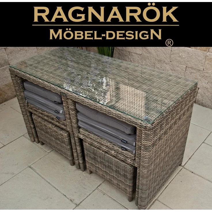 Ragnarök Möbel-Design Garten-Essgruppe HEIMDALL Esstisch Set 2+2, (Set, Polyrattan, Alu), 10 Jahre Garantie auf UV Beständigkeit des Polyrattan, Würfelsystem – Bild 4