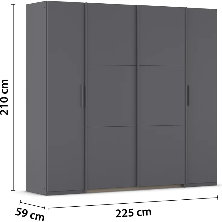 rauch Kleiderschrank, Dreh- und Schwebetürenschrank KRONACH, 4-türig, Grau metallic, 225 x 210 x 59 cm – Bild 4
