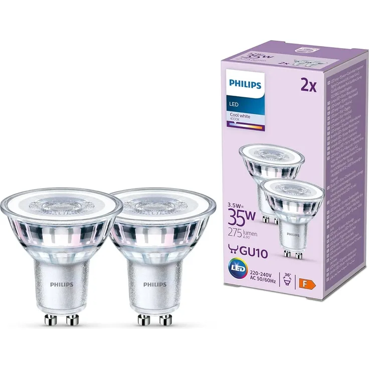 Philips Classic LED GU10 Lampe, 35W, klar, neutralweiß, nicht dimmbar, Doppelpack