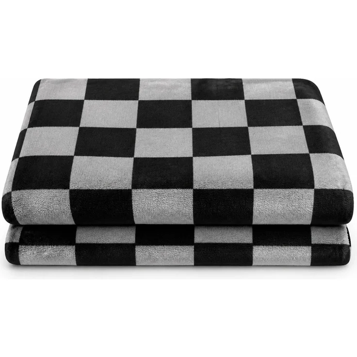 Doppellagige Fleecedecke mit Schachbrettmuster in Schwarz-Grau, 150 x 200 cm – Bild 1
