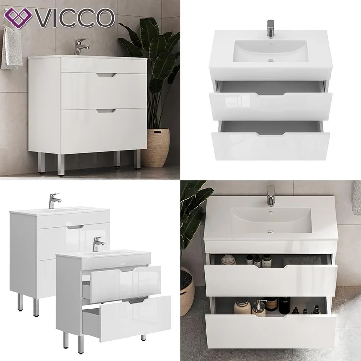 Waschbeckenunterschrank Clayton Weiß 2 Teile, Unterschrank 80 cm Vicco – Bild 8