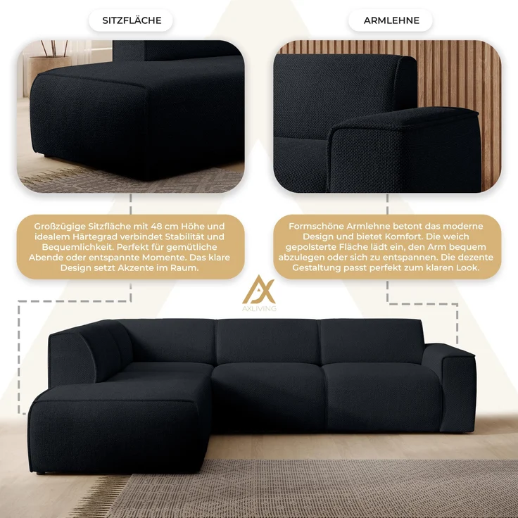 AX LIVING Couch Sofa L Form Didim L Schwarz – 292 cm, stilvoll & bequem L – Bild 6