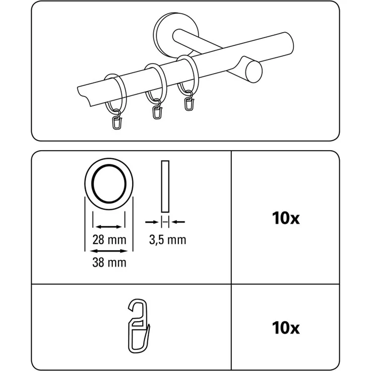 Gardinia Gardinenringe für Ø 16-20 mm Edelstahloptik 10-er Pack – Bild 2