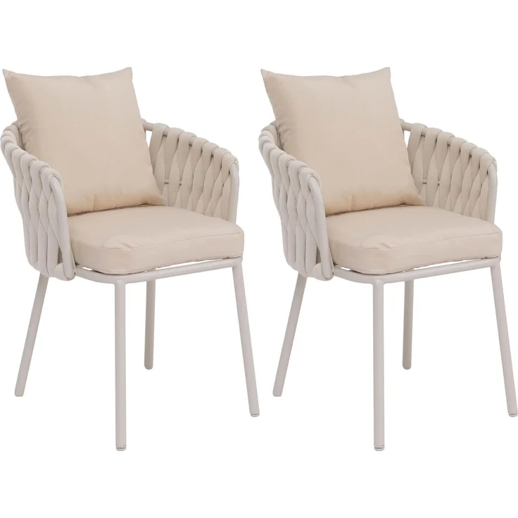 2er-Set Aluminium-Esszimmerstuhl HWC-P89, Indoor Stuhl Armlehne, Stoff/Textil (180 g/m²) Seilgeflecht Rope ~ creme – Bild 9