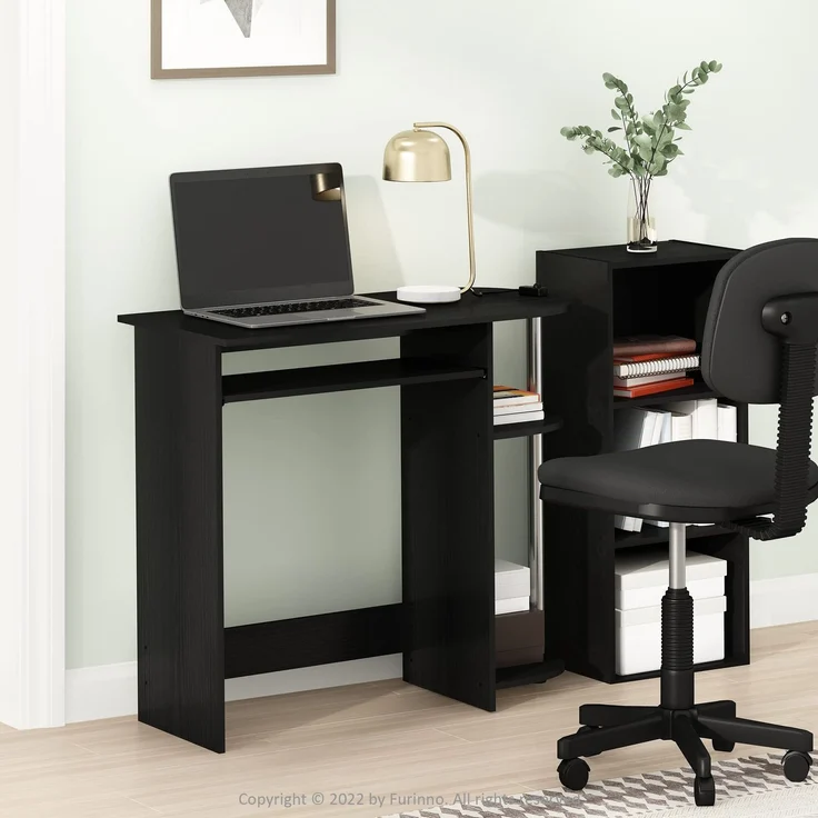 Furinno Simplistic 80 cm breiter Gaming-Schreibtisch mit Tastaturablage, Computertisch mit abgerundeten Kanten, Büroschreibtisch, für Home Office, Schlafzimmer, Dark Americano