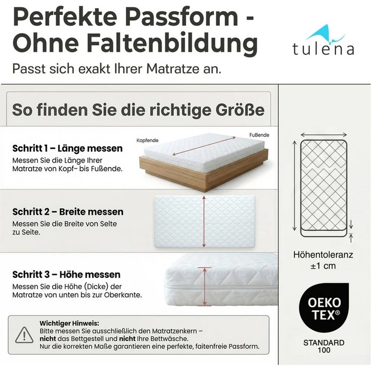 Matratzenersatzbezug mit Reißverschluss - Ersatz Bezug TULENA, Größe 80x200, 14-16 cm hoch, Öko-Tex Zertifiziert – Bild 2