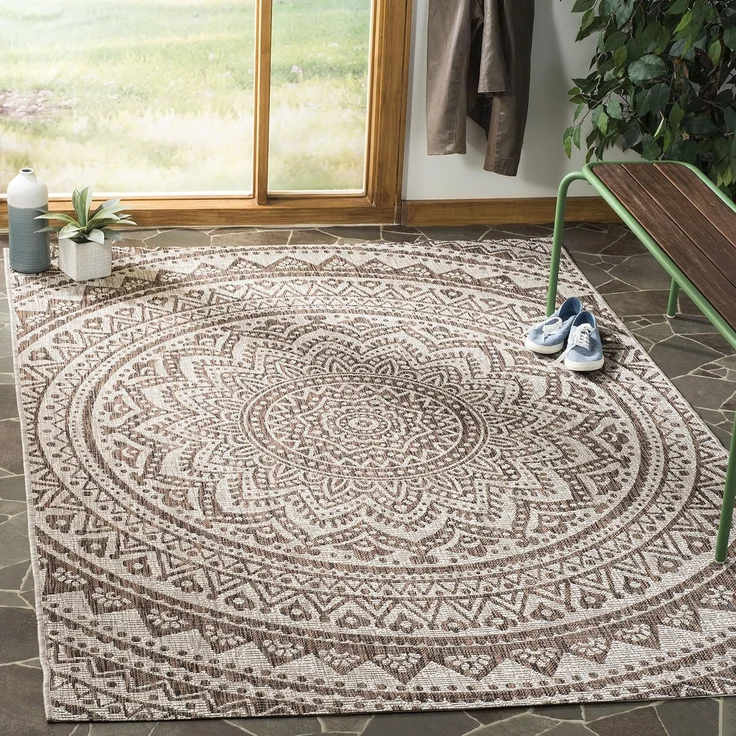 SAFAVIEH Zeitgenössische Teppich für Wohnzimmer, Esszimmer, Schlafzimmer - Courtyard Collection, Kurzer Flor, Hellbeige und Hellbraun, 160 X 231 cm – Bild 1