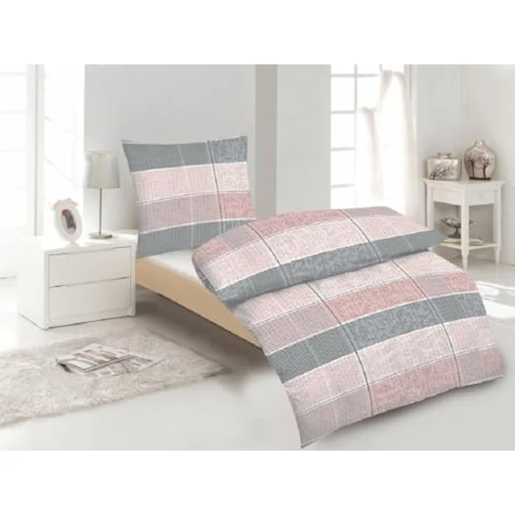 Soma Microfaser Seersucker Bettwäsche 135x200 cm Bettbezug 135x200 cm Kopfkissenbezug 80x80 cm Klara Rose – Bild 2