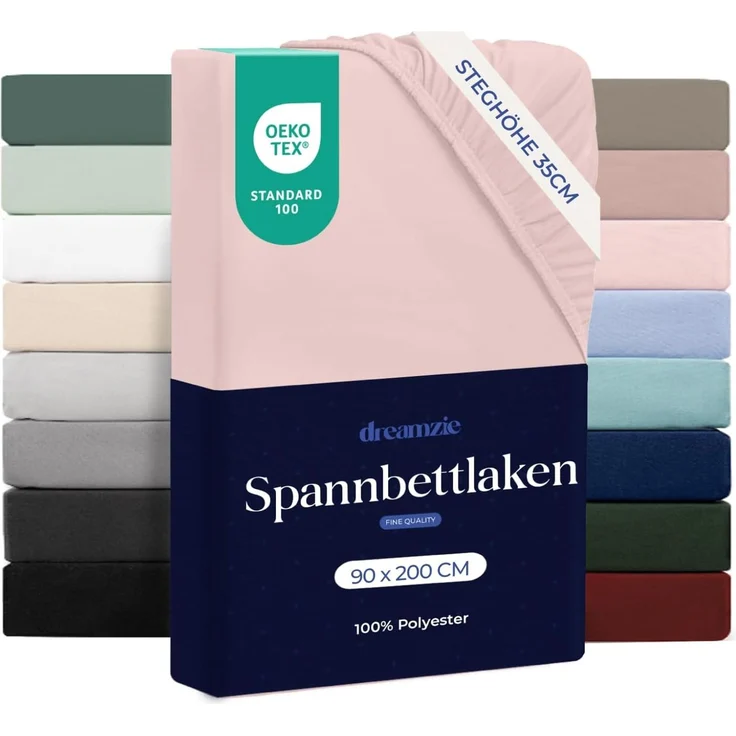 Dreamzie Spannbetttlaken 90x200 cm - Hoher Steg bis 33 cm - 100% Mikrofaser - Rosa - Schadstoffgeprüft (Oeko TEX), Bettlaken mit Gummizug – Bild 1
