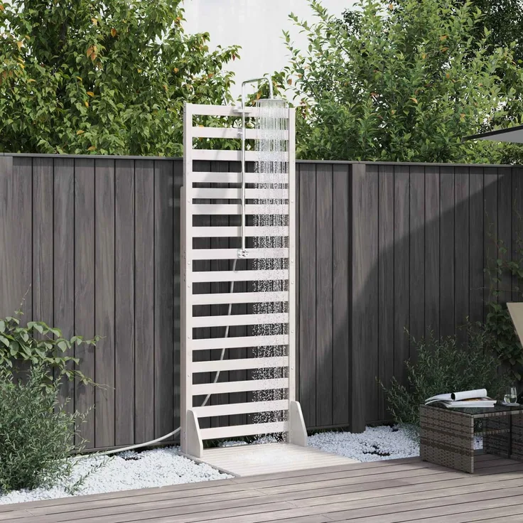 vidaXL Gartendusche 225 cm Massivholz Kiefer und Edelstahl Weiß 886349