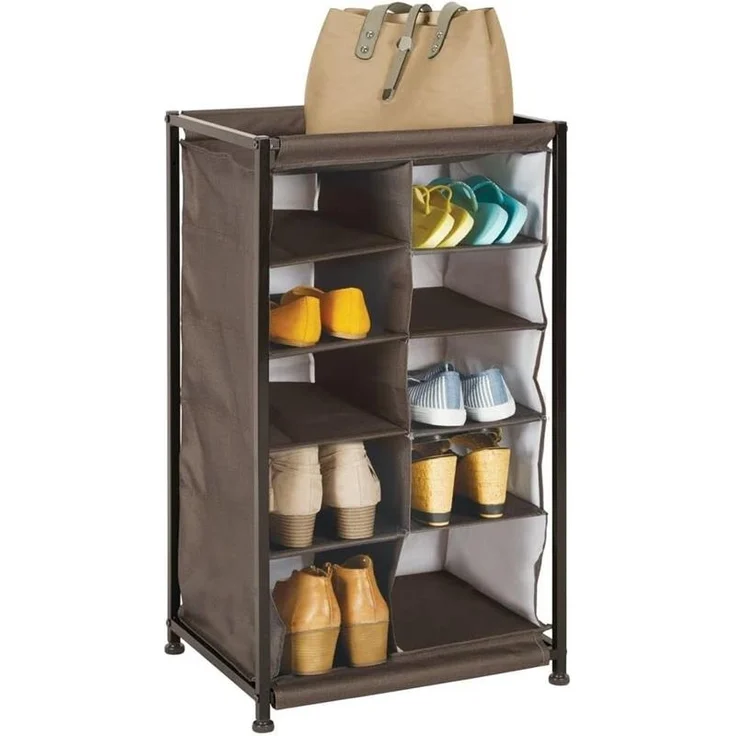 Schuhregal 10 Fächer Stoffregal Metallrahmen Schuhschrank espresso 76 cm mdesign – Bild 2