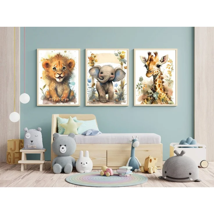 JUSTGOODMOOD Poster Kinderzimmer Tiere Wald Dschungel Aquarell Löwe Elefant Kinderzimmer B, Giraffe (1 St) – Bild 2