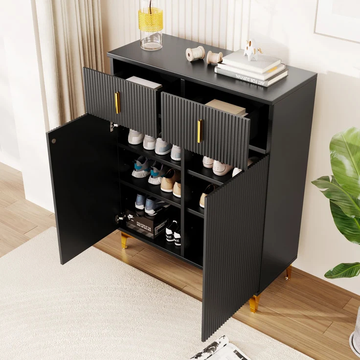Sideboard aus Spanplatte mit 2 Schubladen & 2 Türen, 35x83x101 cm, Schwarz – Bild 10
