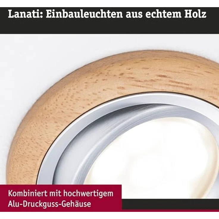 Paulmann 92239 LED Einbauleuchte Lanati 3er-Set schwenkbar 2700K Holzoptik Alu – Bild 2