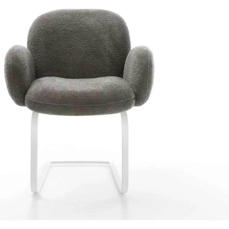 Freischwinger Nube-Flex mit Armlehnen Bouclé Soft Schlamm Freischwinger flach Weiß Taschenfederkern – Bild 2