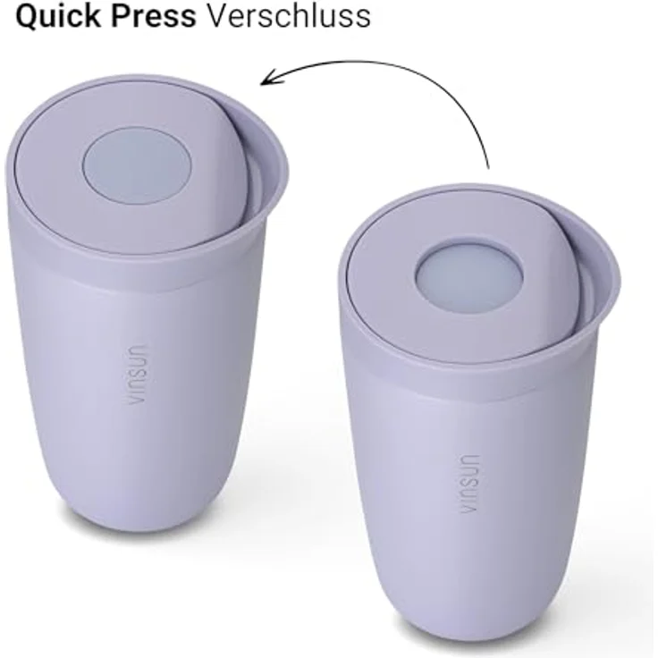 Vinsun Thermobecher Edelstahl Isolierbecher 350ml - Kaffeebecher to Go auslaufsicher, 2-tlg, Edelstahl, Doppelwandig, BPA frei, bruchfest, Einhandbedienung per Knopfdruck – Bild 4