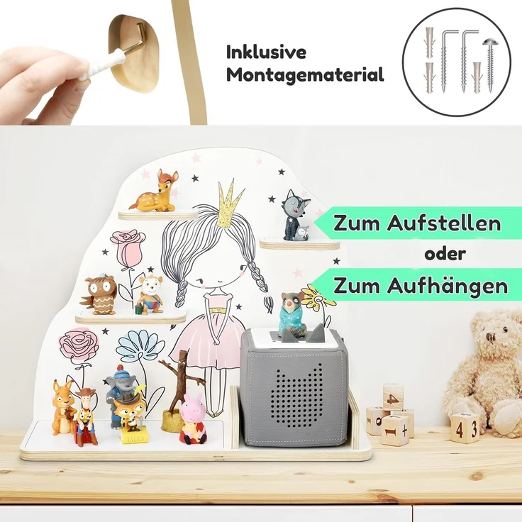 stadtecken Holzregal für Musikbox I Giraffe, mittel I Geeignet für die Toniebox und ca. 30 Tonies I Perfekte Tonie Aufbewahrung im Kinderzimmer I Zum Aufstellen oder Aufhängen – Bild 3